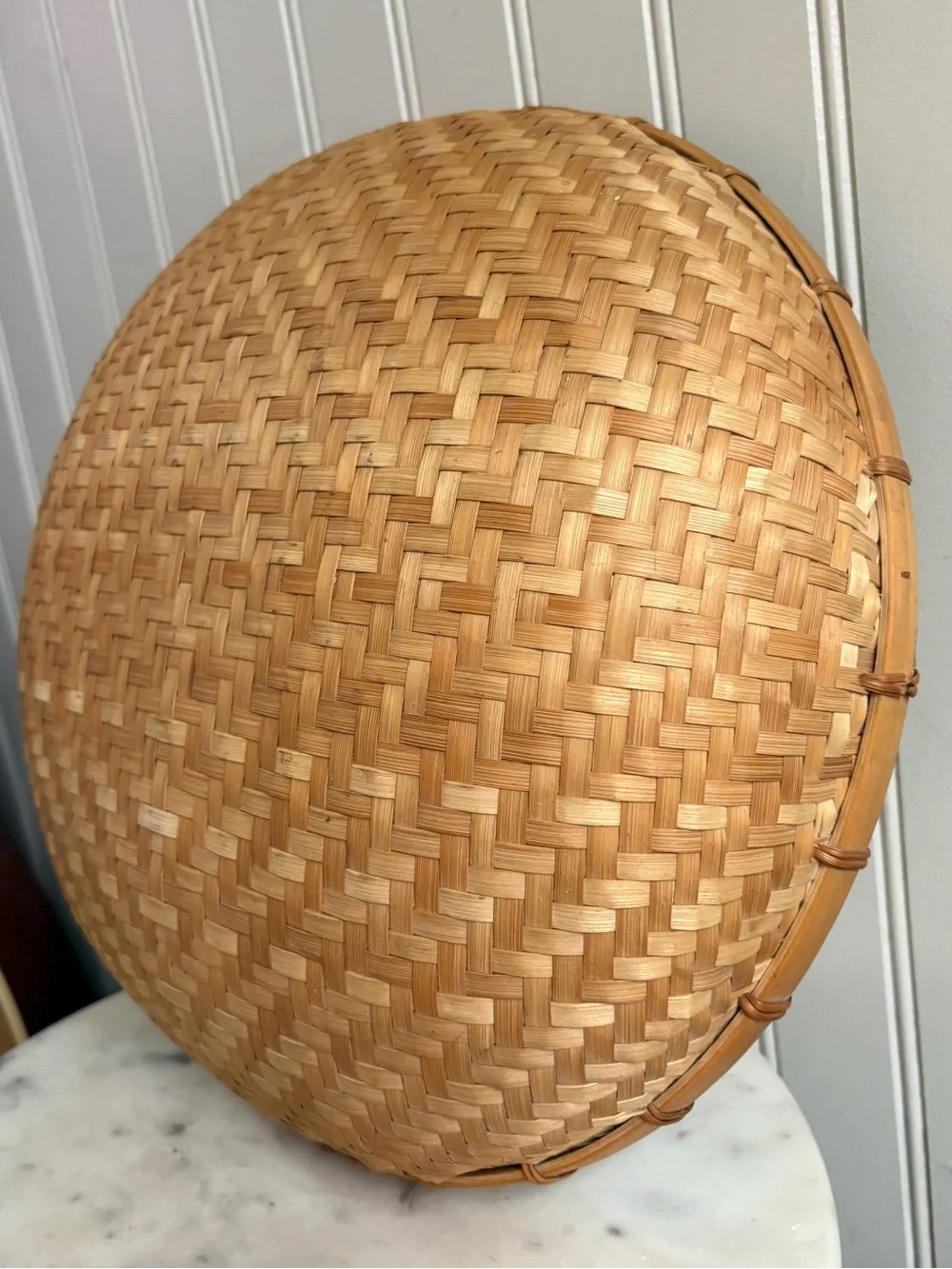 Vintage Handwoven Bamboo 13” Winnowing Basket Brown/Tan VTG Boho Bohemian Rustic